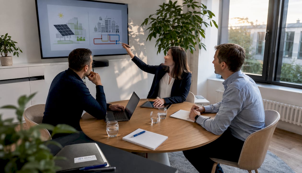Das Team tauscht sich über Energieprojekte in der Stadt aus.