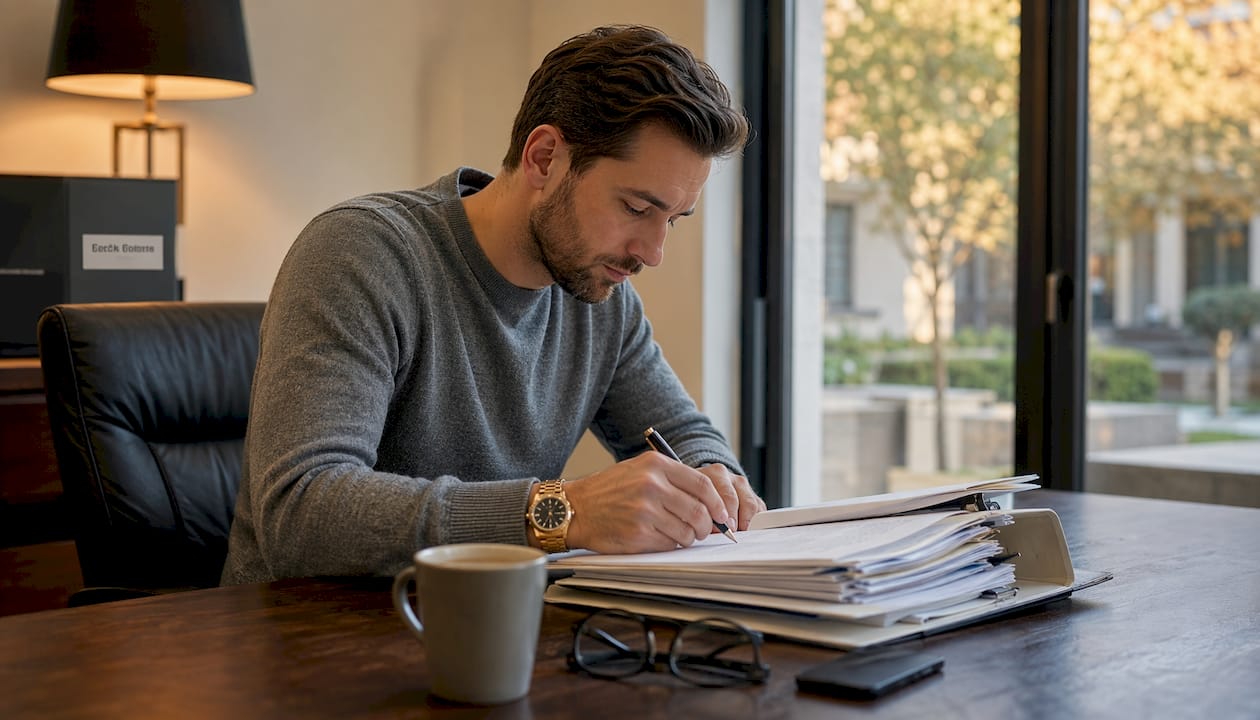 Hände, die einen Stift halten und Arbeitsverträge unterschreiben