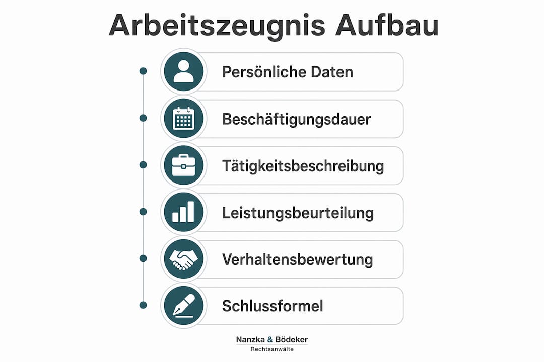 Schritt-für-Schritt-Infografik: So ist ein Arbeitszeugnis aufgebaut