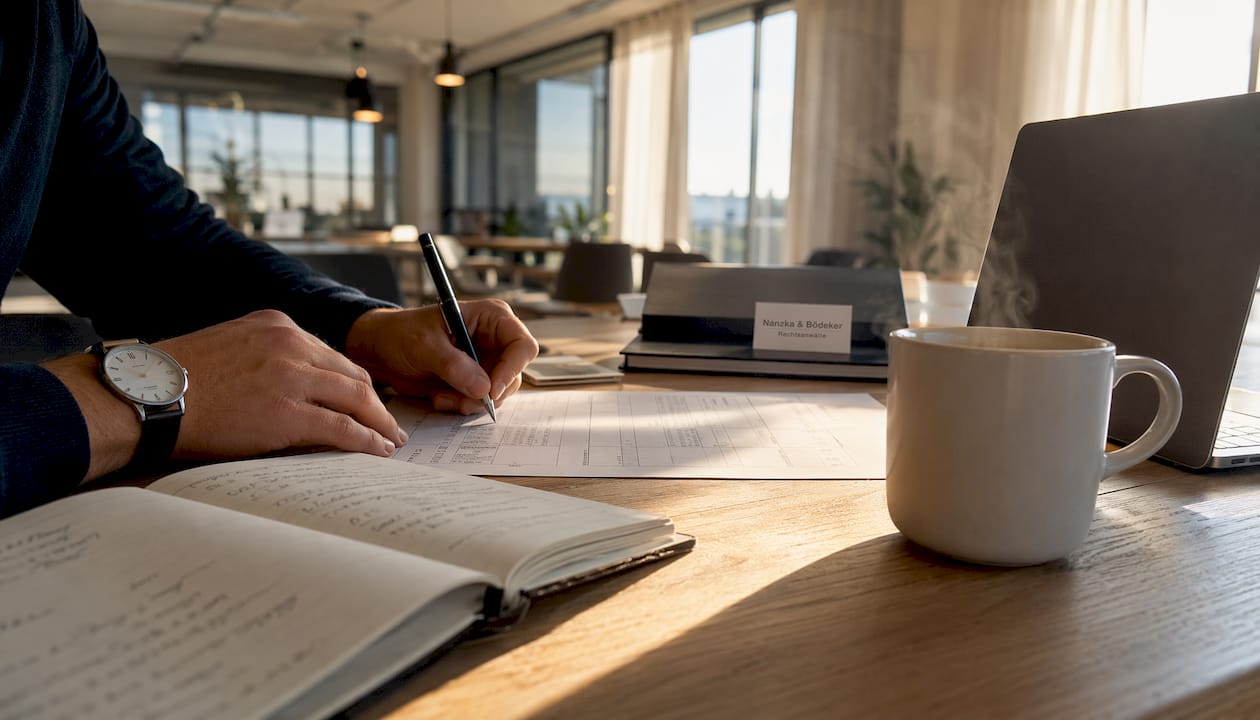 Hände tragen Arbeitszeiten in die Stundenerfassung ein