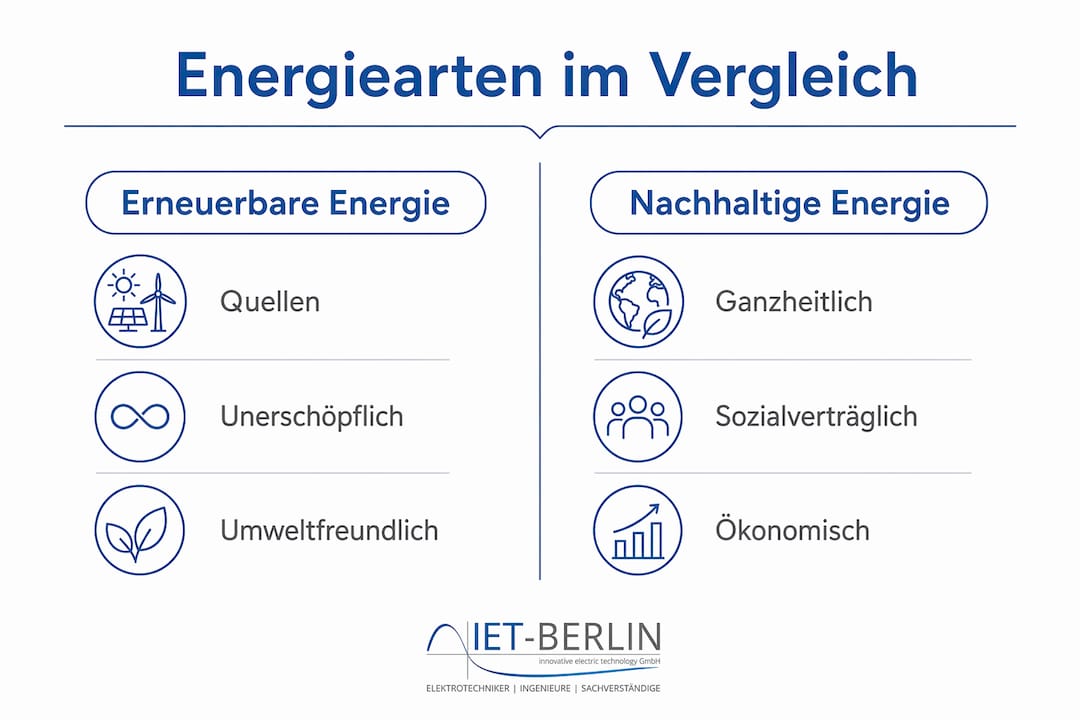 Grafische Übersicht: Verschiedene Energieformen im Vergleich