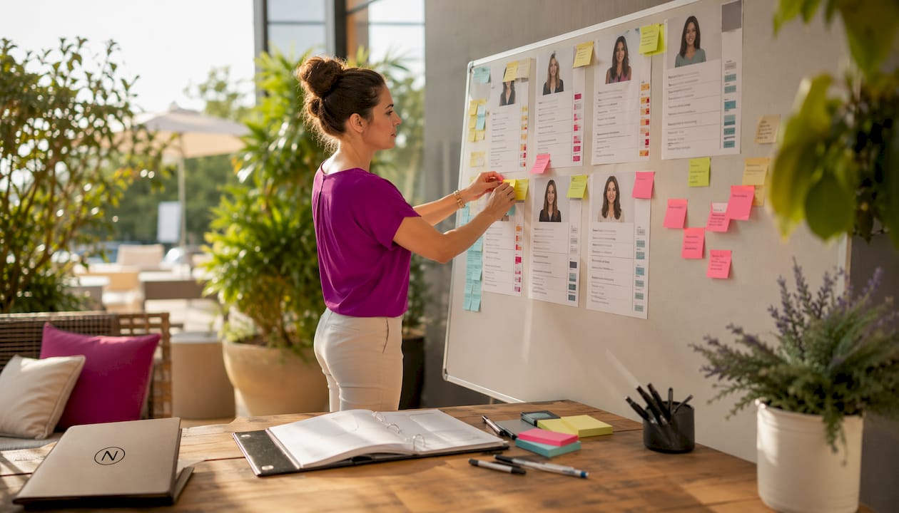 Mit Post-its in der Hand bringen die Teilnehmer die Kundensegmente an die Wand.