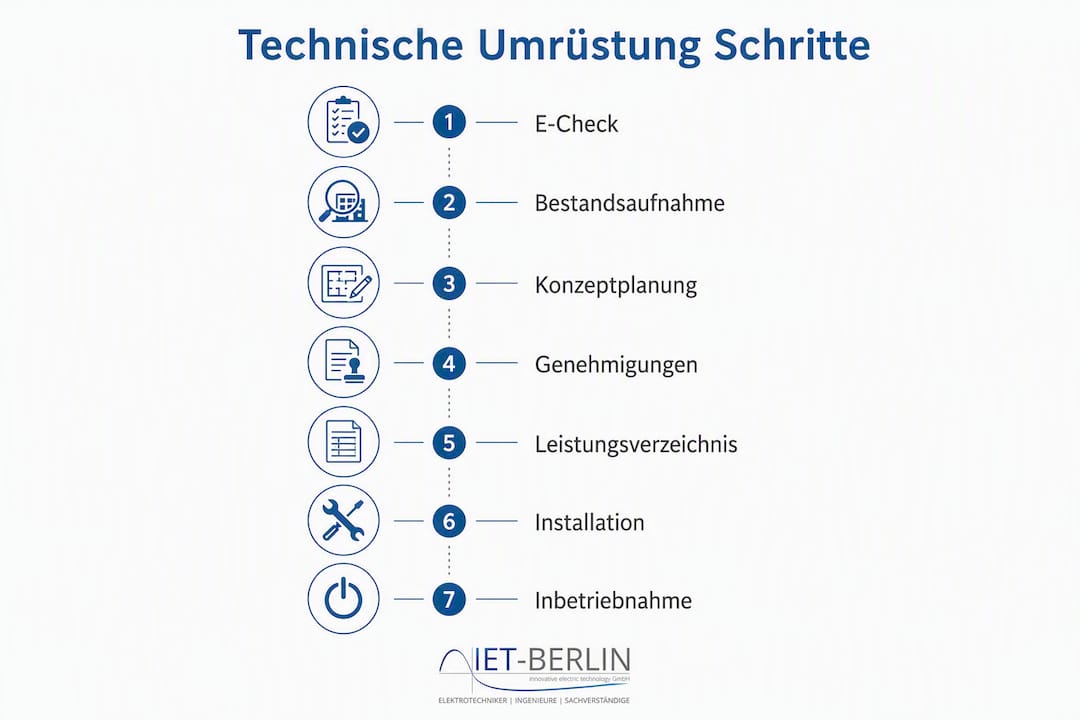 Schritt-für-Schritt-Infografik zur technischen Umrüstung