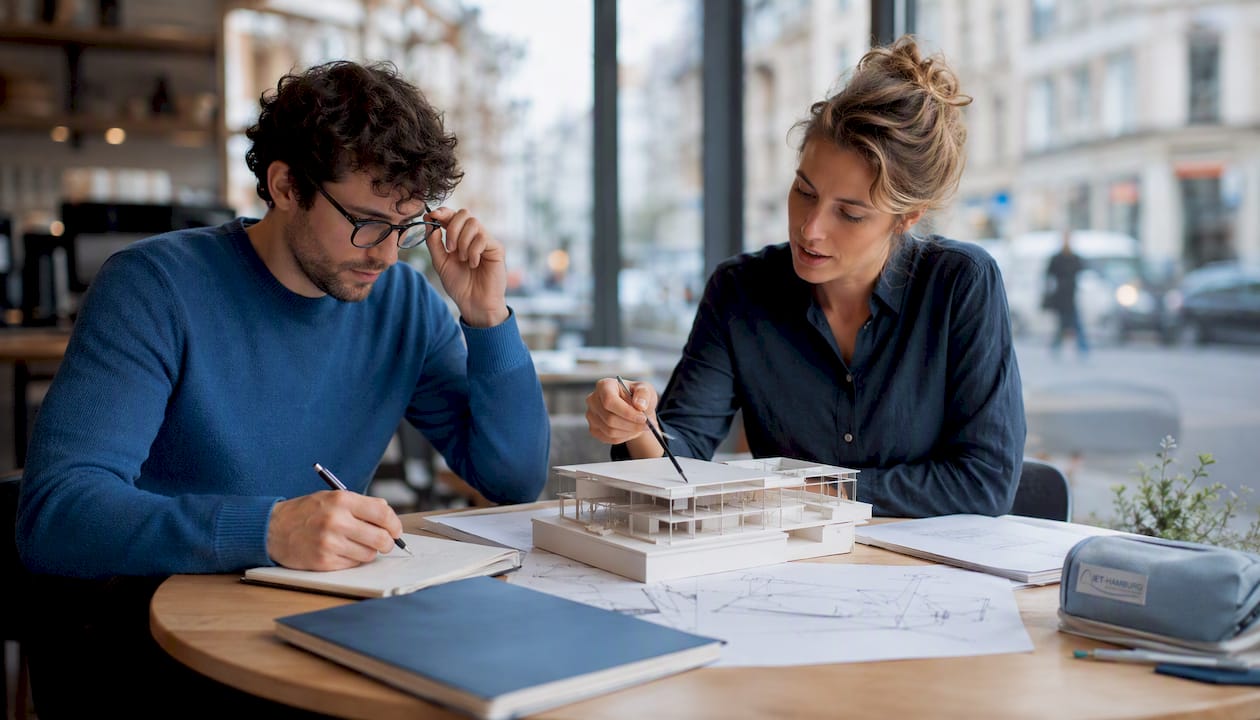 Architekten tauschen sich über das BIM-Modell und die dazugehörigen Unterlagen aus.