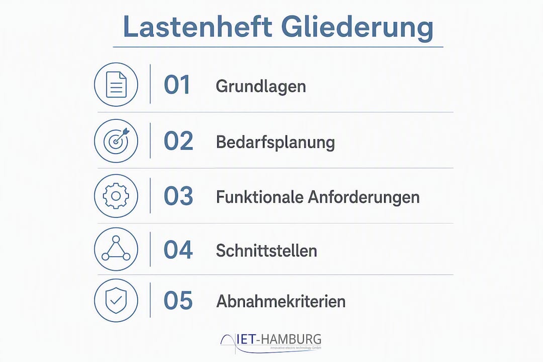 Übersicht: Aufbau und Struktur eines Lastenhefts als Infografik