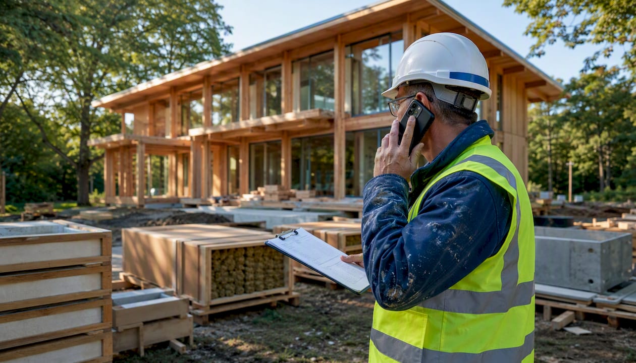 Der Projektleiter behält die Baukosten auf der nachhaltigen Baustelle stets im Blick.