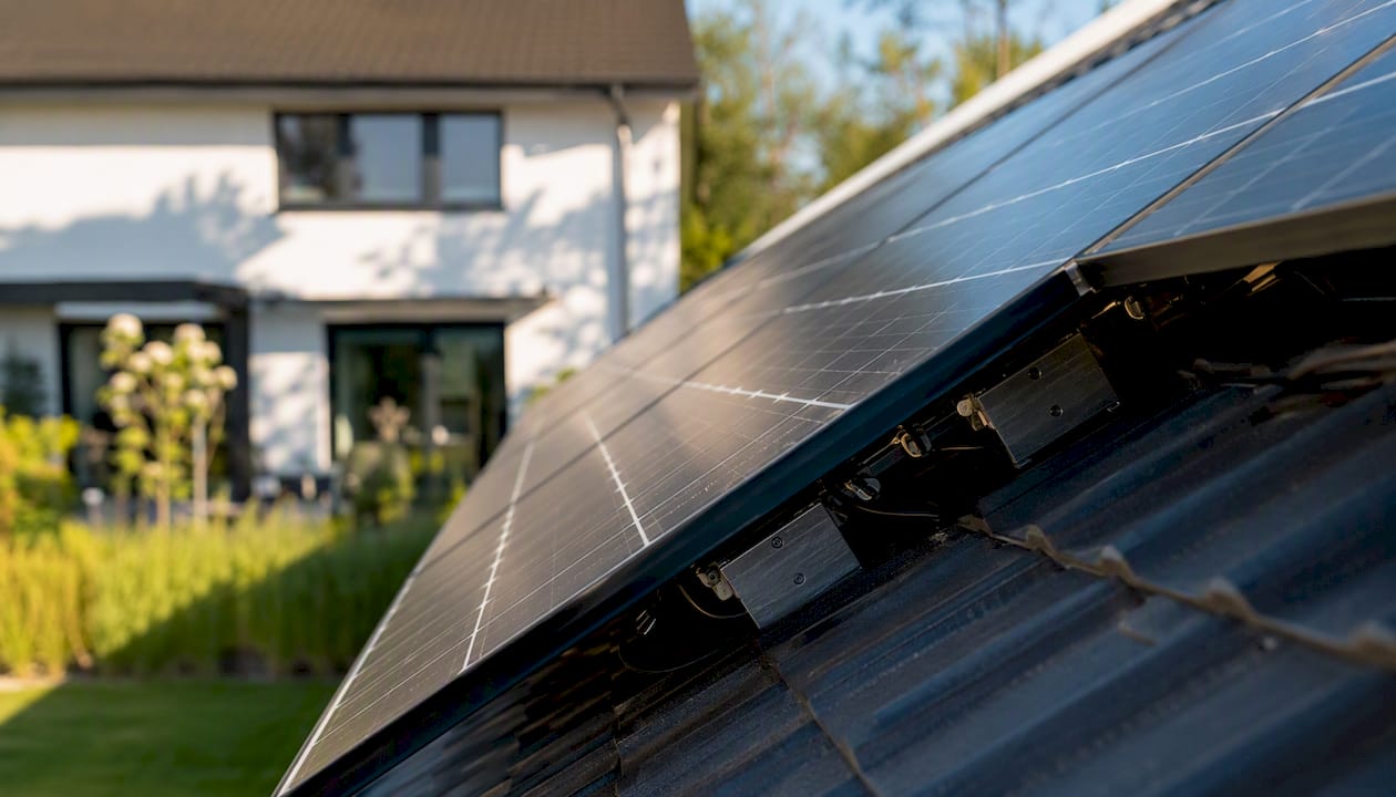 Photovoltaikanlagen auf dem Dach eines Einfamilienhauses