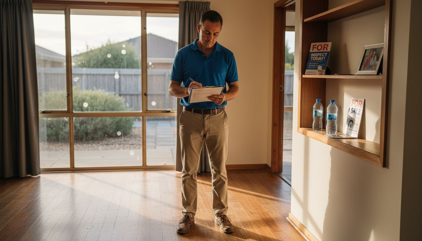 Man inspecting property checklist in living room