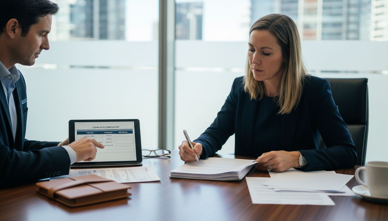 Investor signing refinancing documents at bank