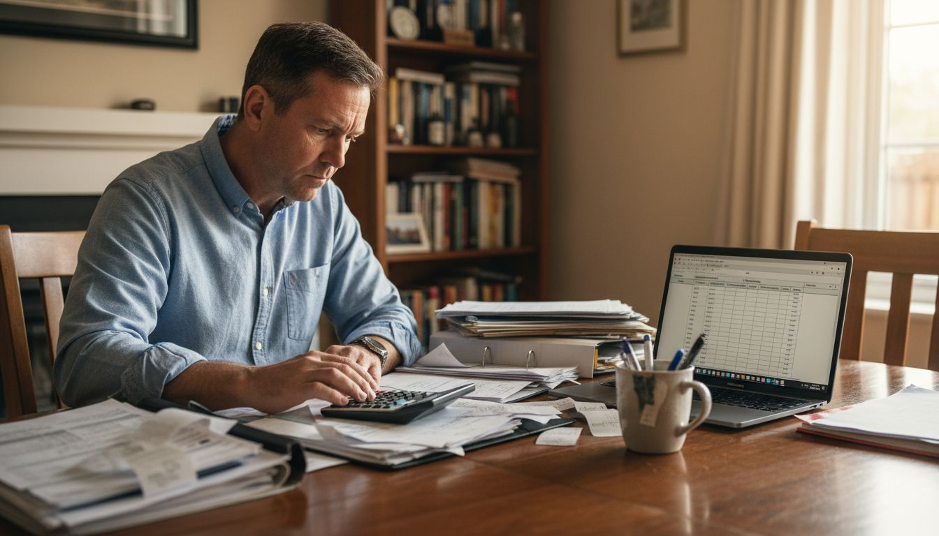 Man calculates loan interest savings at table