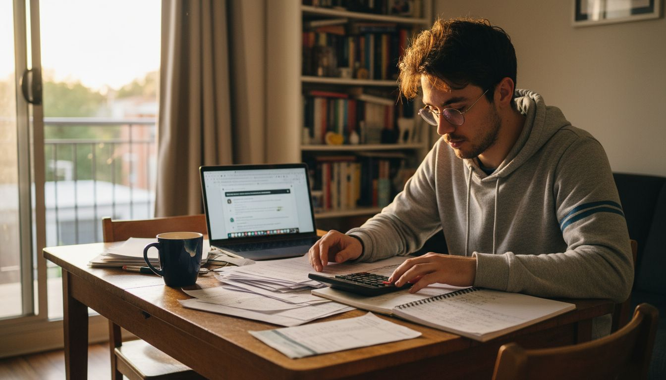 Man reviewing home loan paperwork at table