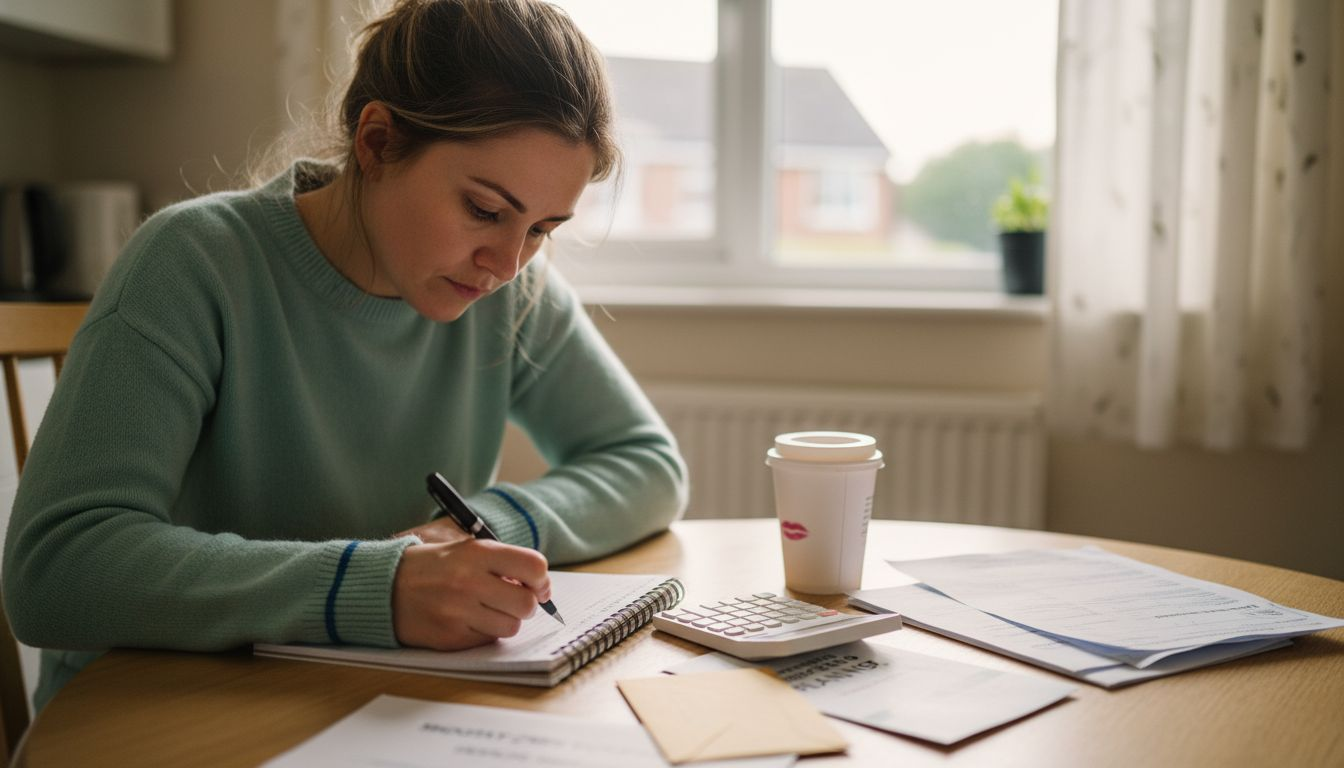 Investor calculating property cash flow at kitchen table