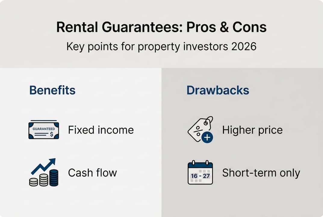 Infographic showing rental guarantee benefits and drawbacks