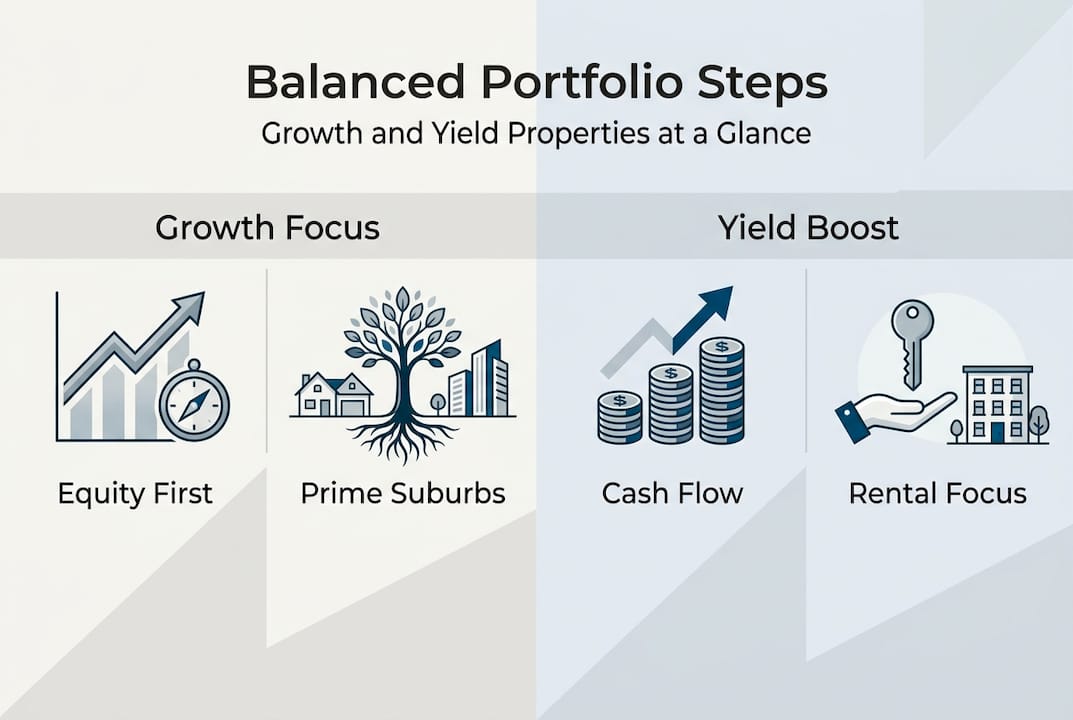 Infographic on balanced property portfolio steps