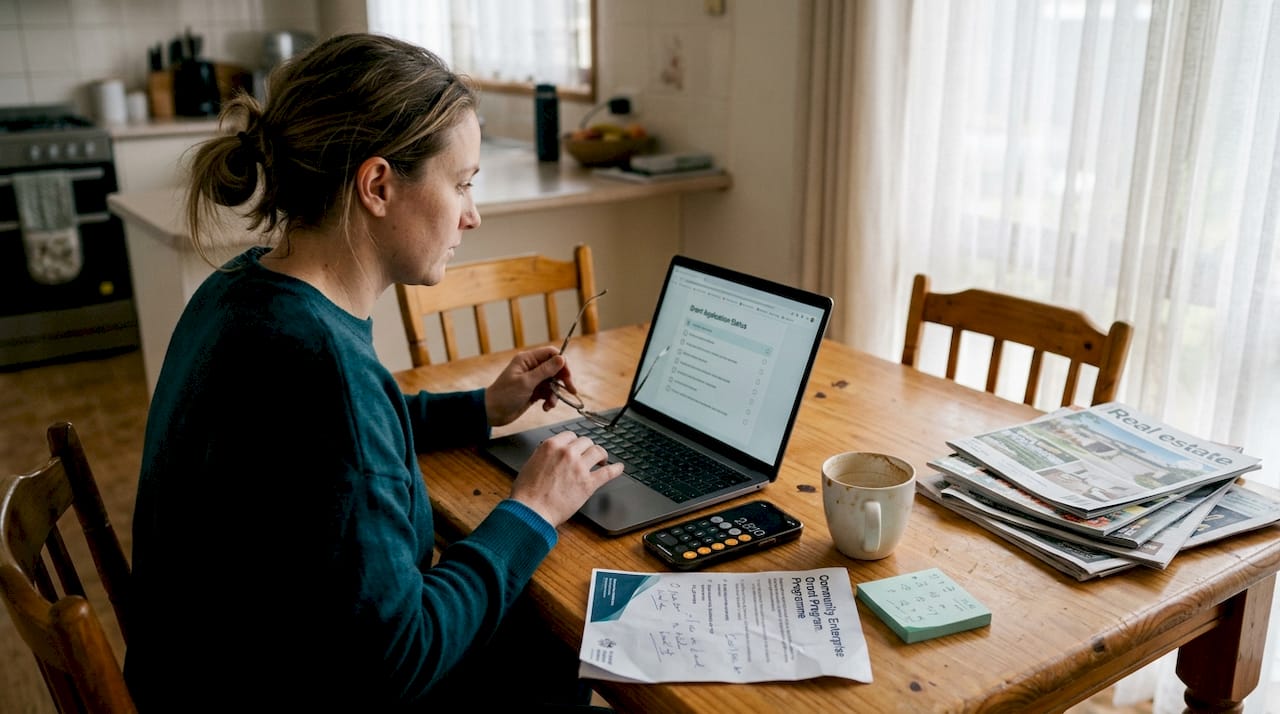 Woman researching property investment at home