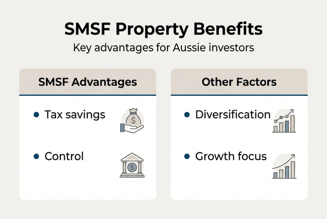 SMSF property benefits infographic with main advantages