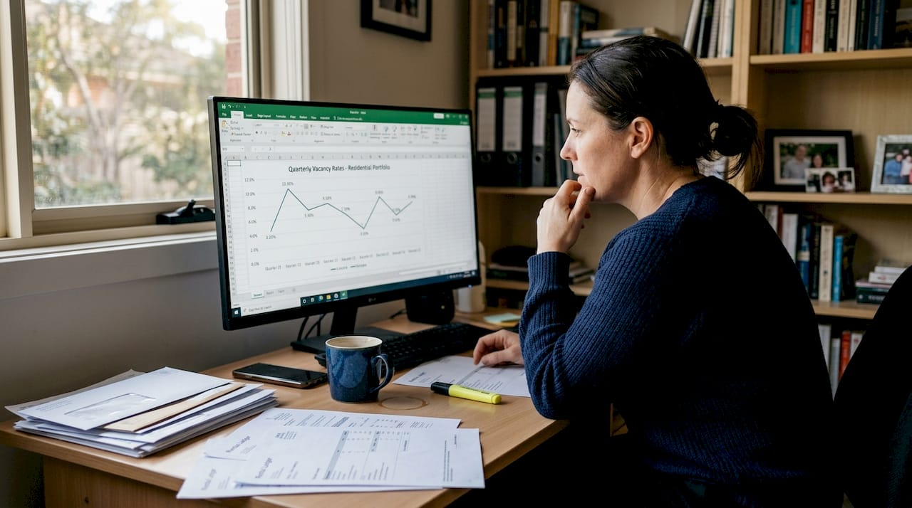 Landlord reviewing vacancy rates portfolio data