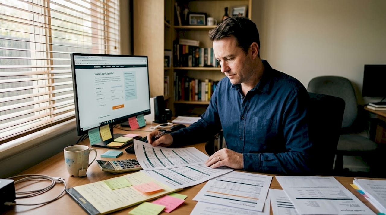 Man reviews mortgage paperwork at desk