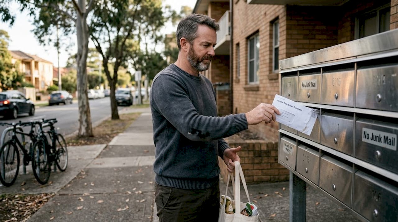 Investor checking passive income statement mailbox