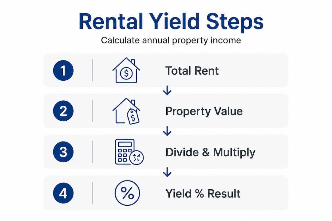 Infographic showing step-by-step rental yield calculation
