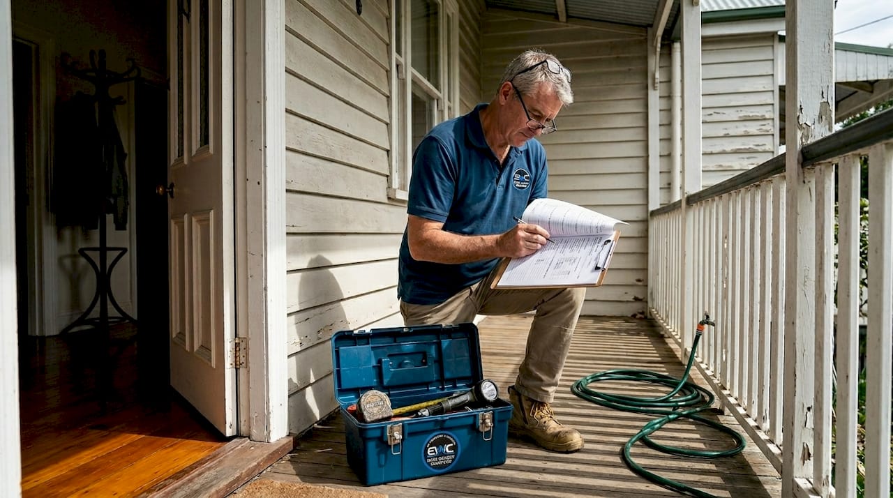 Inspector checking home during property assessment