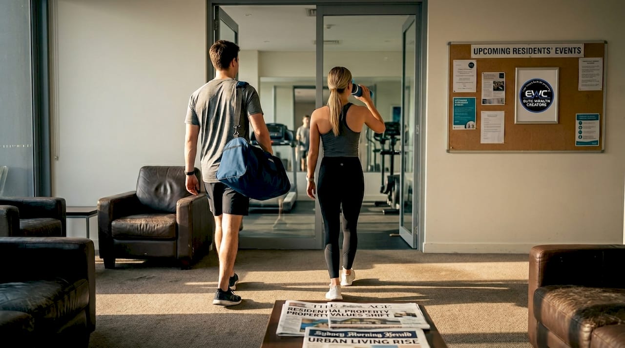 Residents passing through apartment amenities lounge