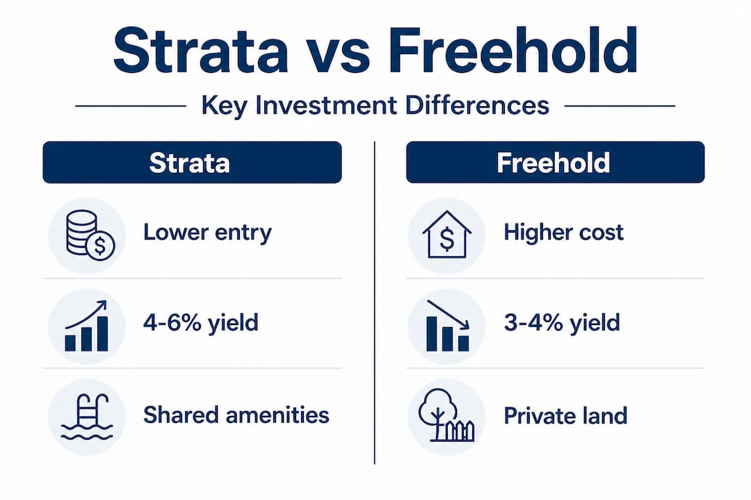 Infographic comparing strata and freehold properties