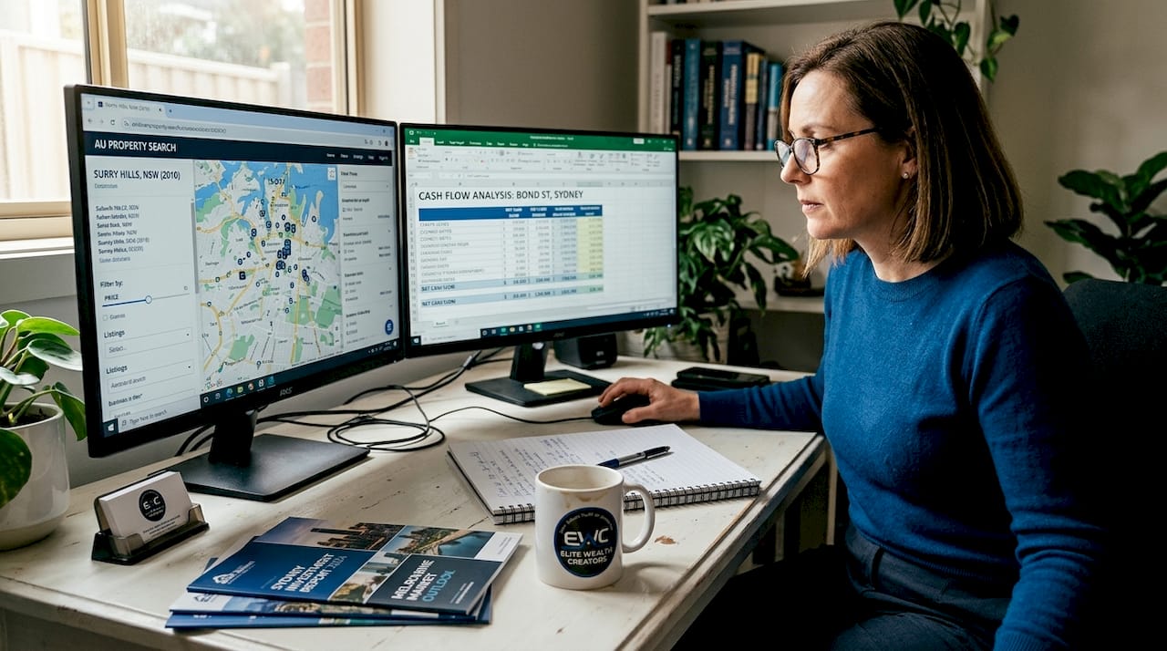 Investor planning property portfolio in home office
