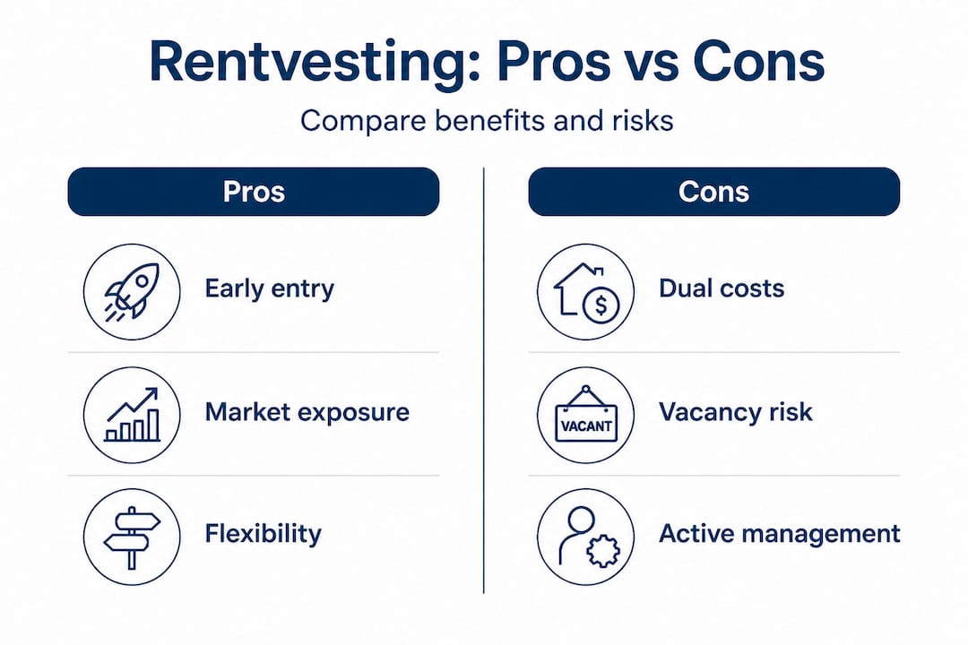 Infographic comparing rentvesting pros and cons