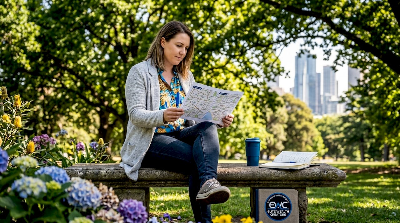 Woman comparing city and regional suburb maps