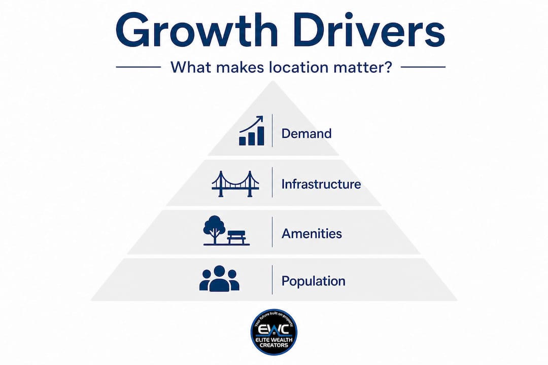 Hierarchy infographic of property growth drivers