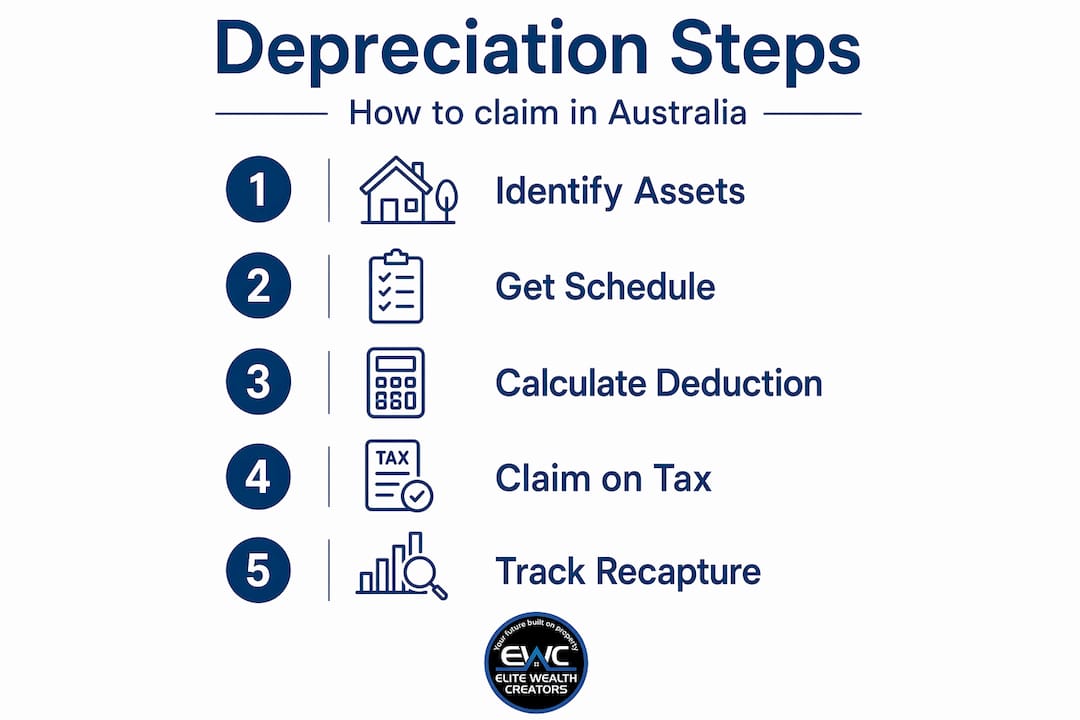 Infographic showing steps for claiming property depreciation