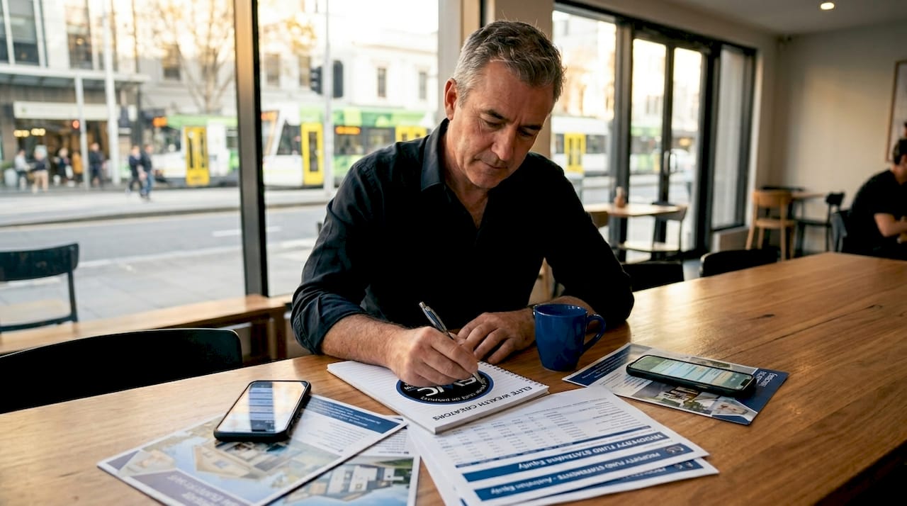 Investor reviewing unlisted property fund paperwork