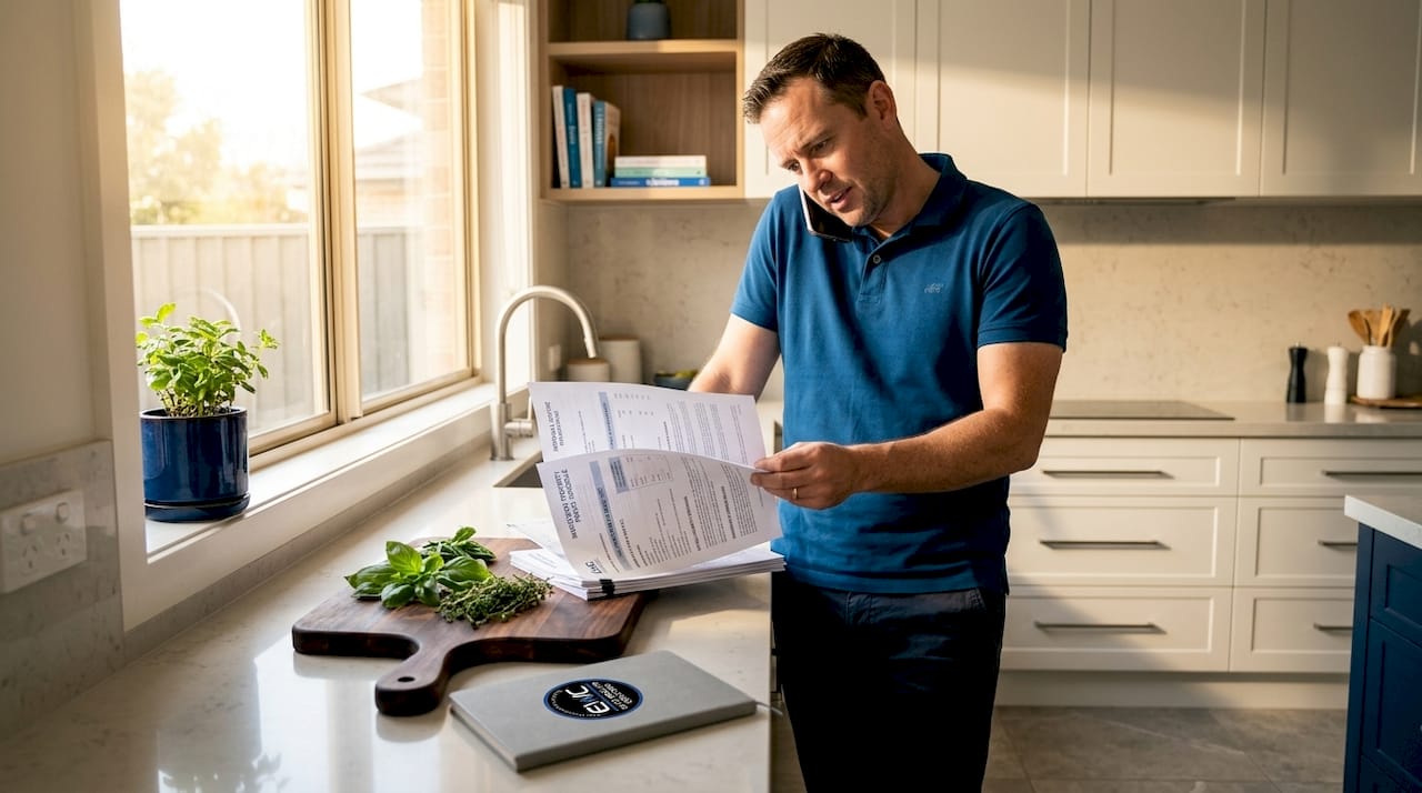 Landlord on phone with insurance paperwork