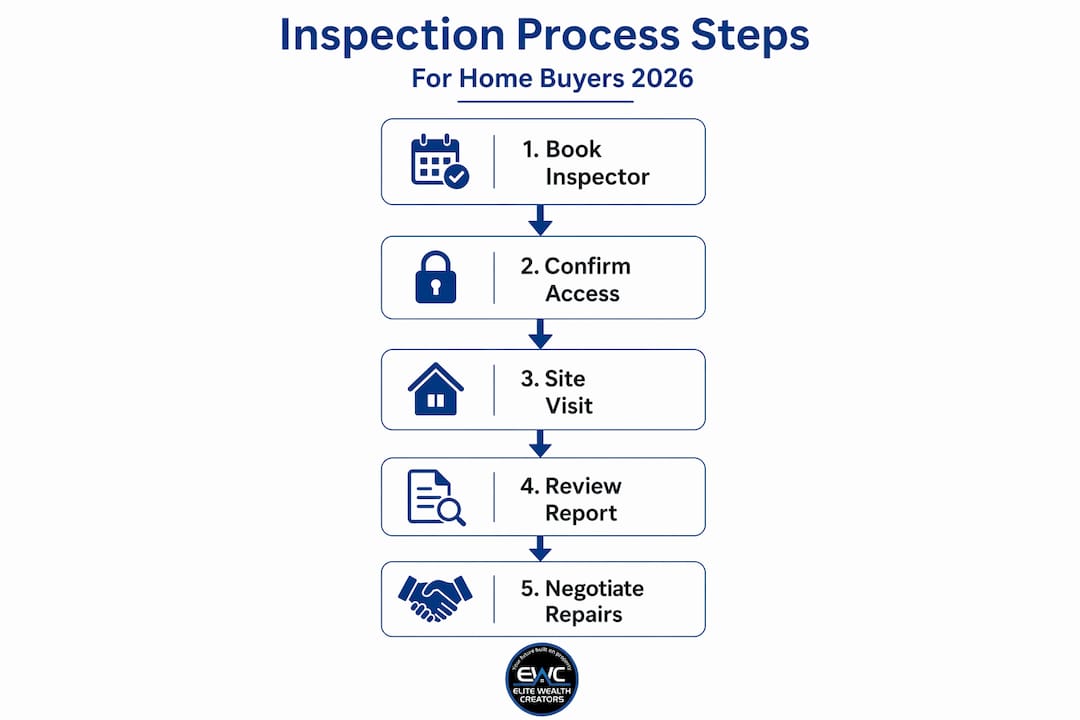 Vertical process infographic showing inspection steps