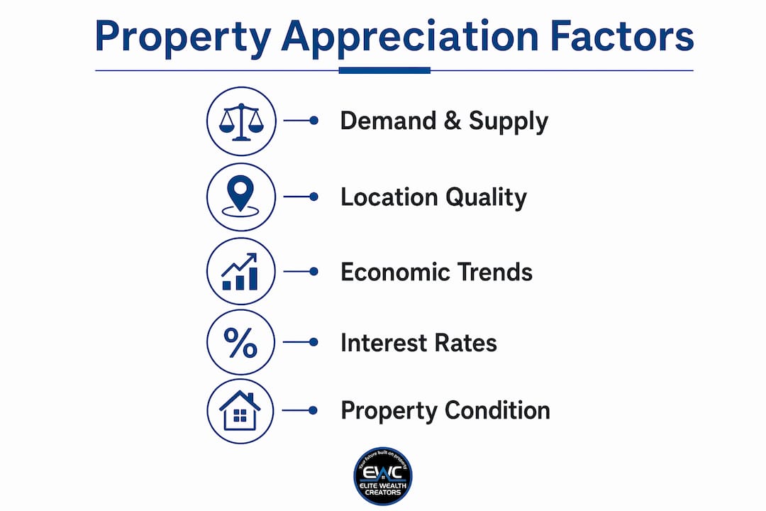 Infographic outlining key factors in property appreciation