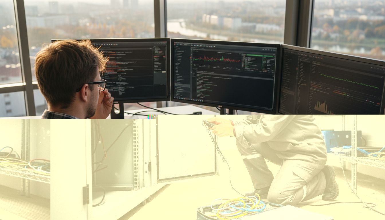 Serviser postavlja senzore u serverskoj sobi