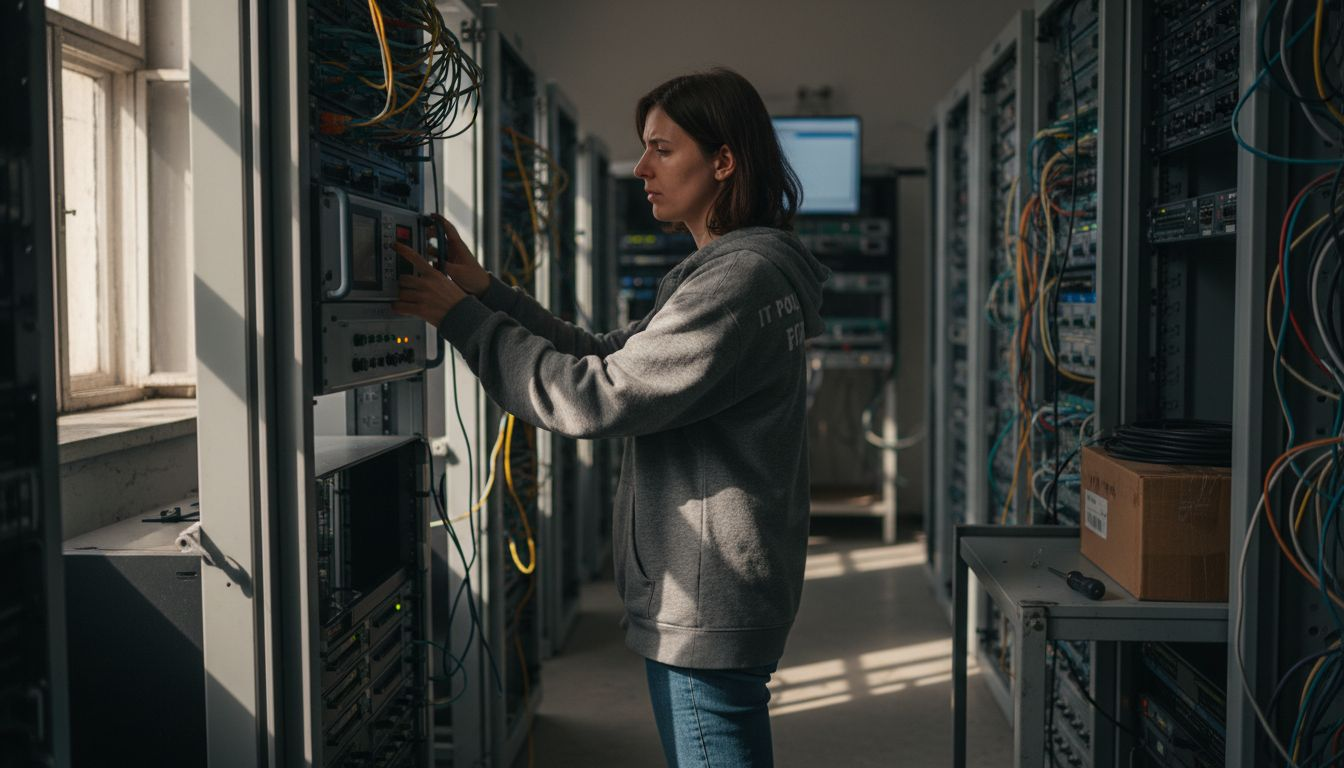 Tehničar podešava parametre servera za zaštitu mreže.