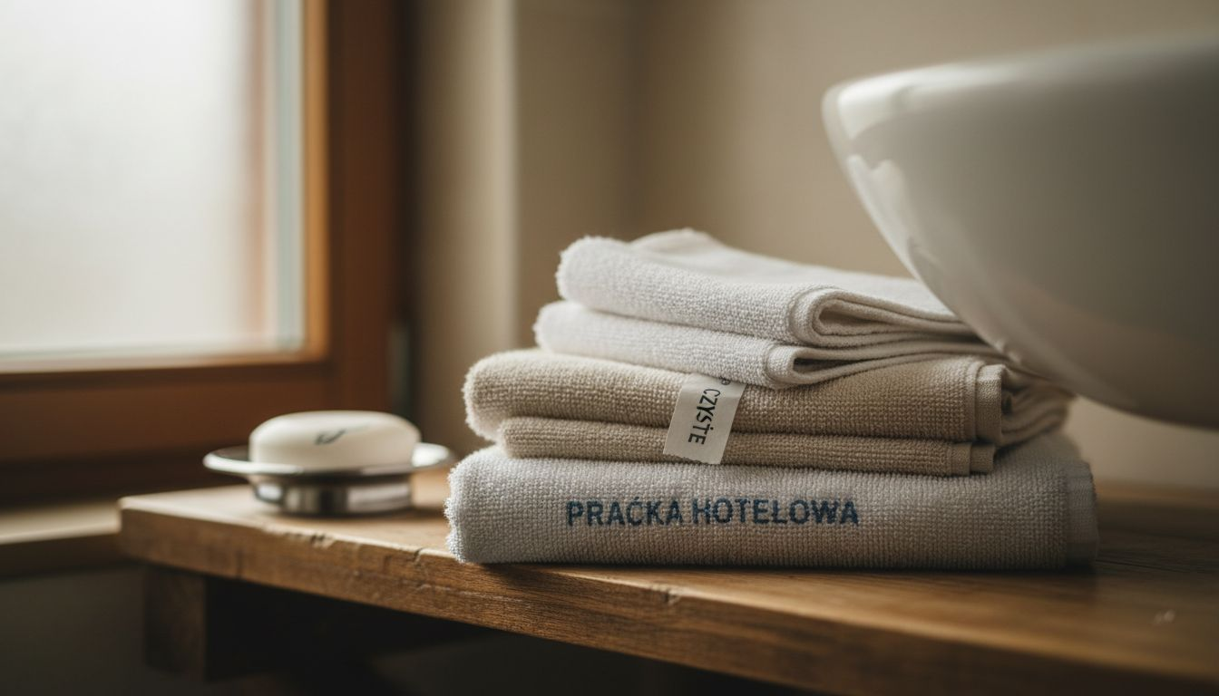 Zbliżenie na starannie ułożone hotelowe ręczniki, które zachwycają dbałością o najmniejsze detale.