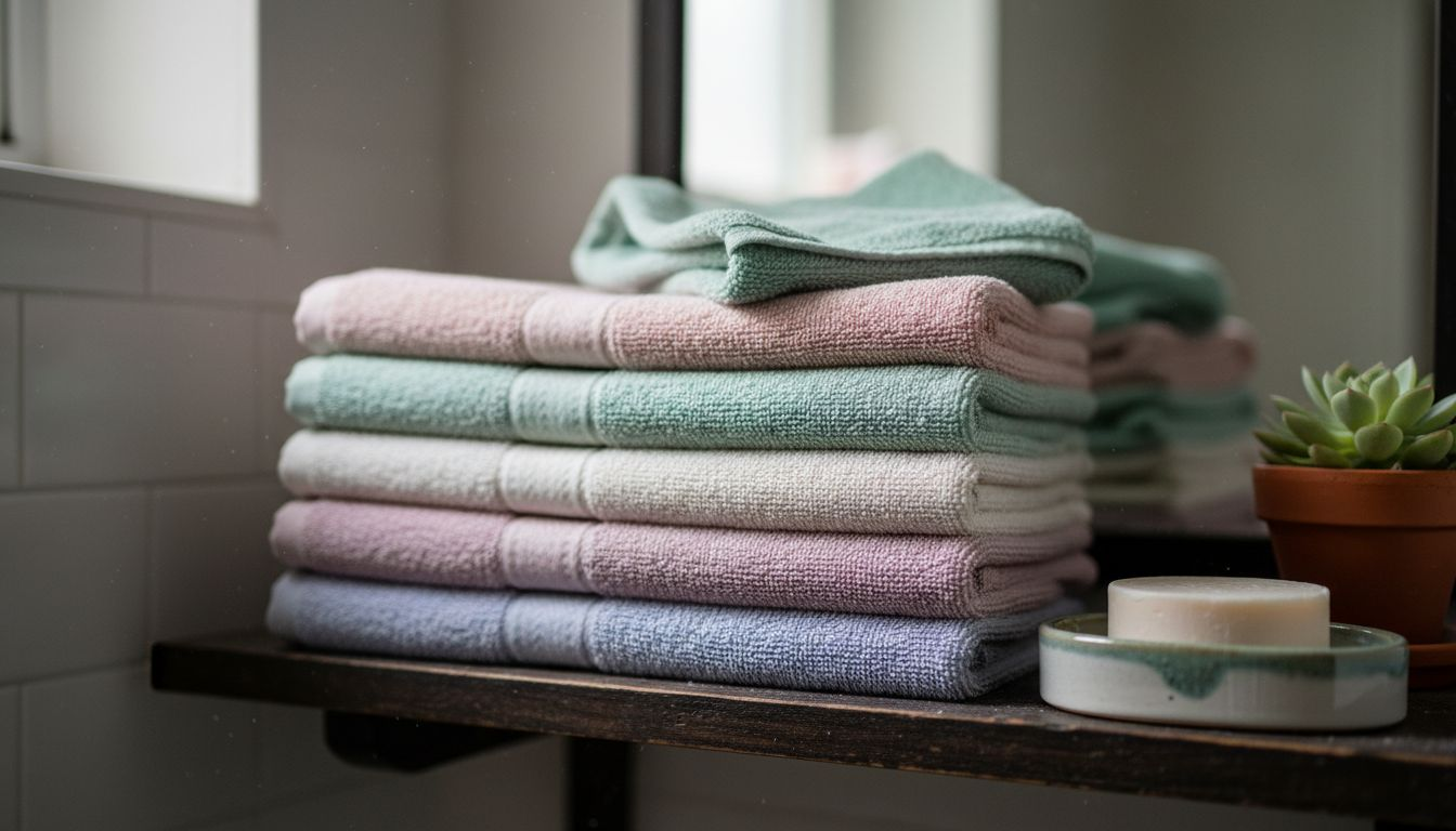 W łazience na gości czeka stos puszystych ręczników.