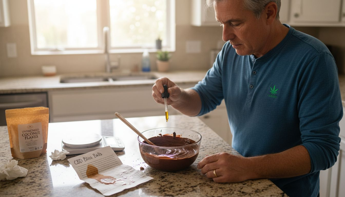 Person making homemade CBD edibles in kitchen