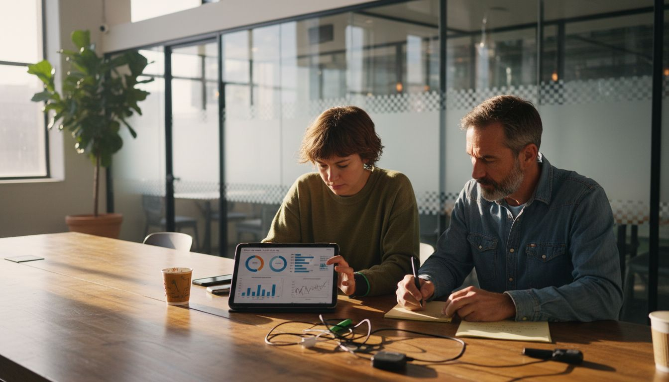 Colleagues reviewing AI-driven marketing strategy