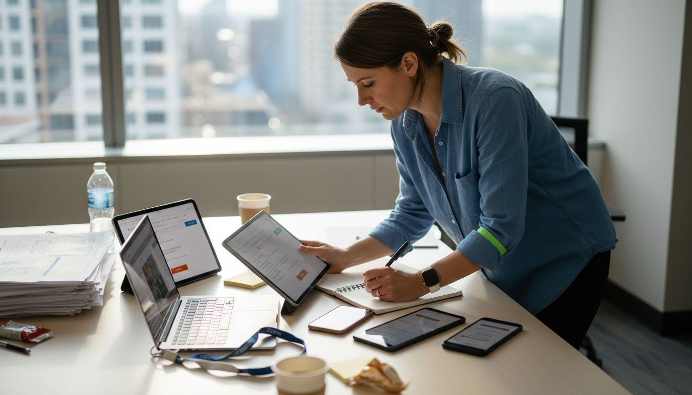 UX designer tests website on multiple devices