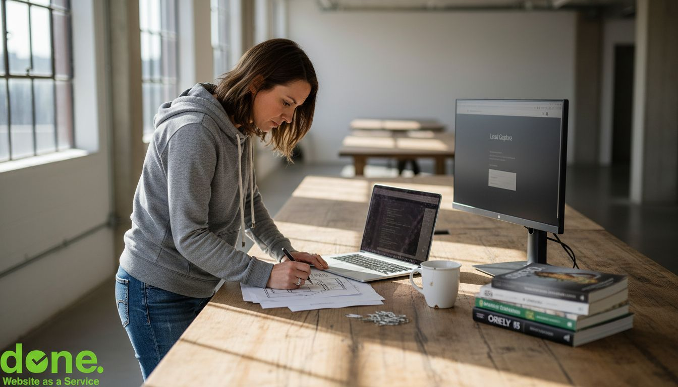 Web developer reviewing lead capture website design