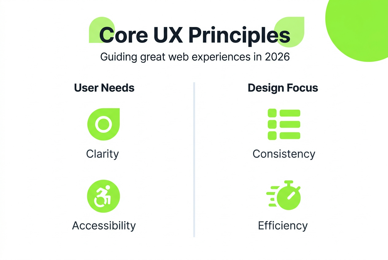Infographic listing core UX principles for web design