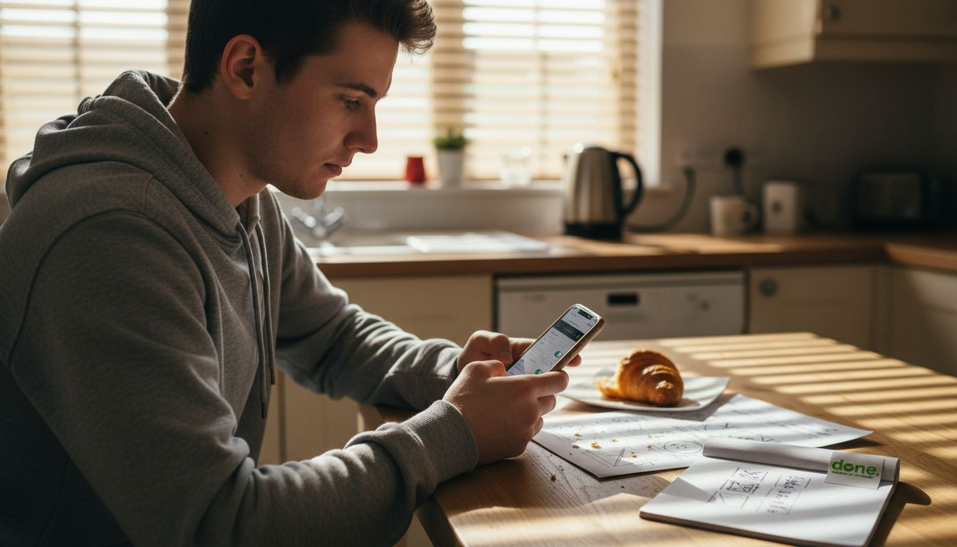 Developer testing mobile navigation at kitchen table