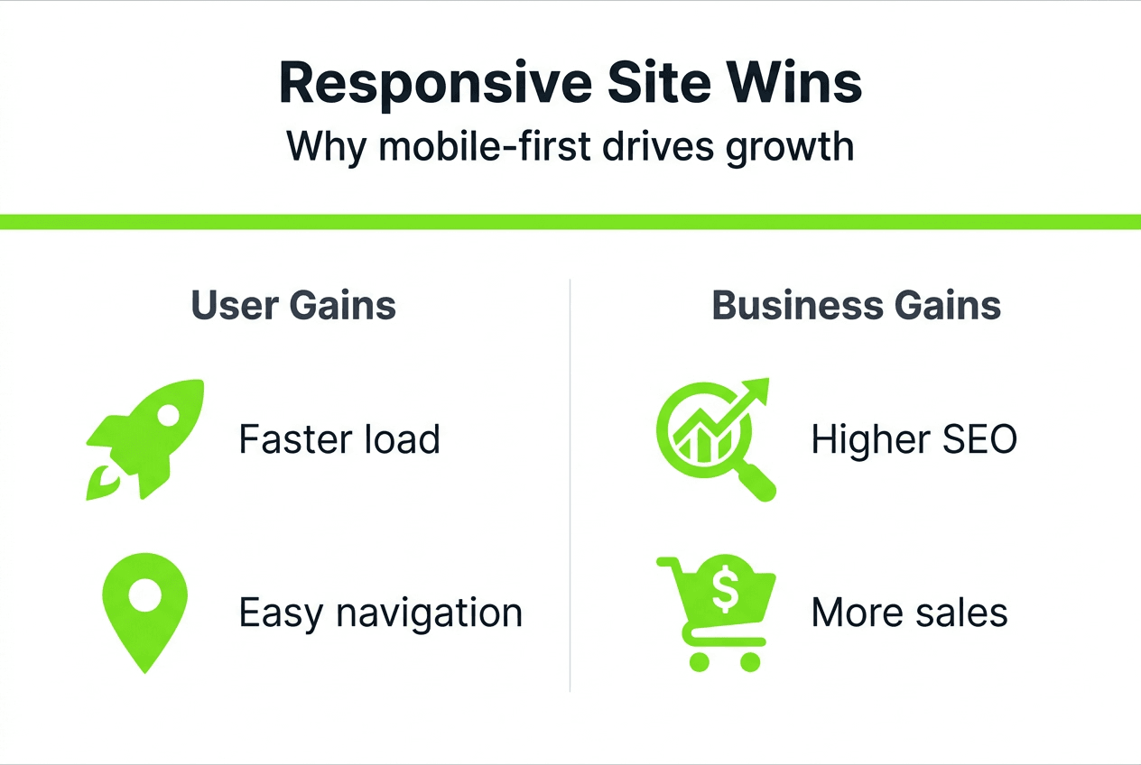 Infographic on responsive site user and business gains