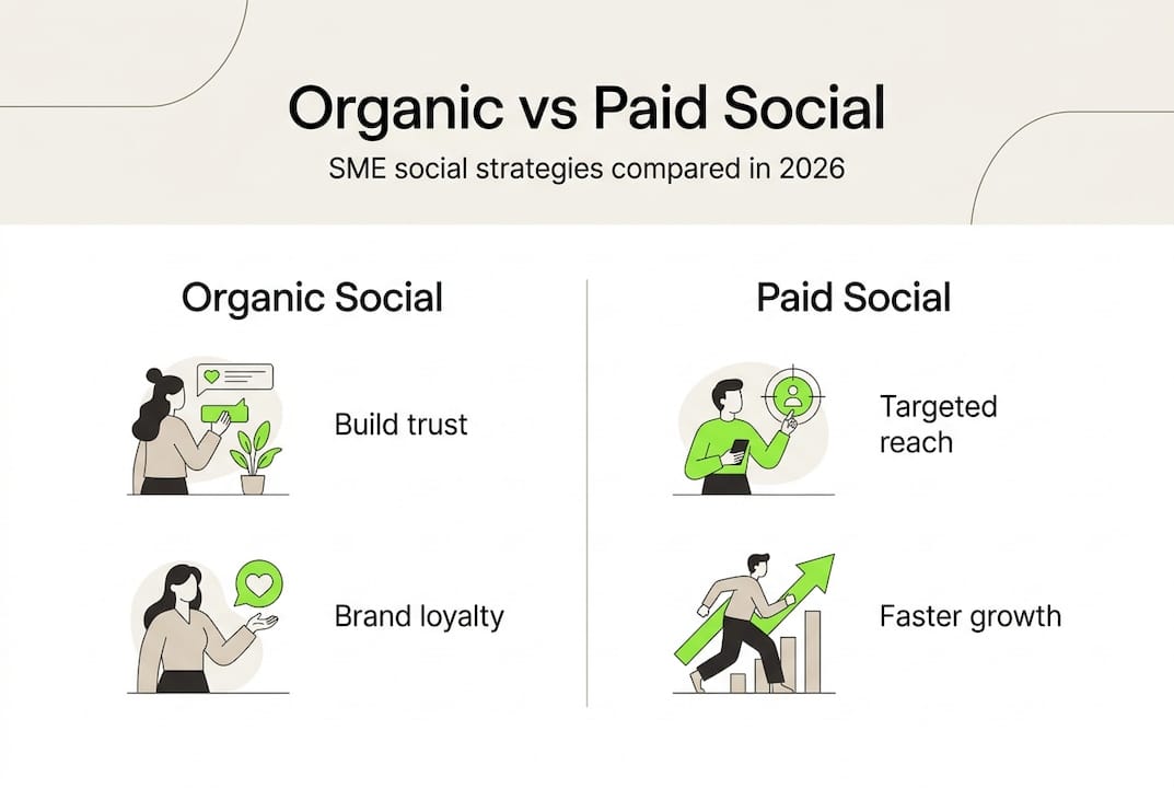 Infographic comparing organic and paid social media
