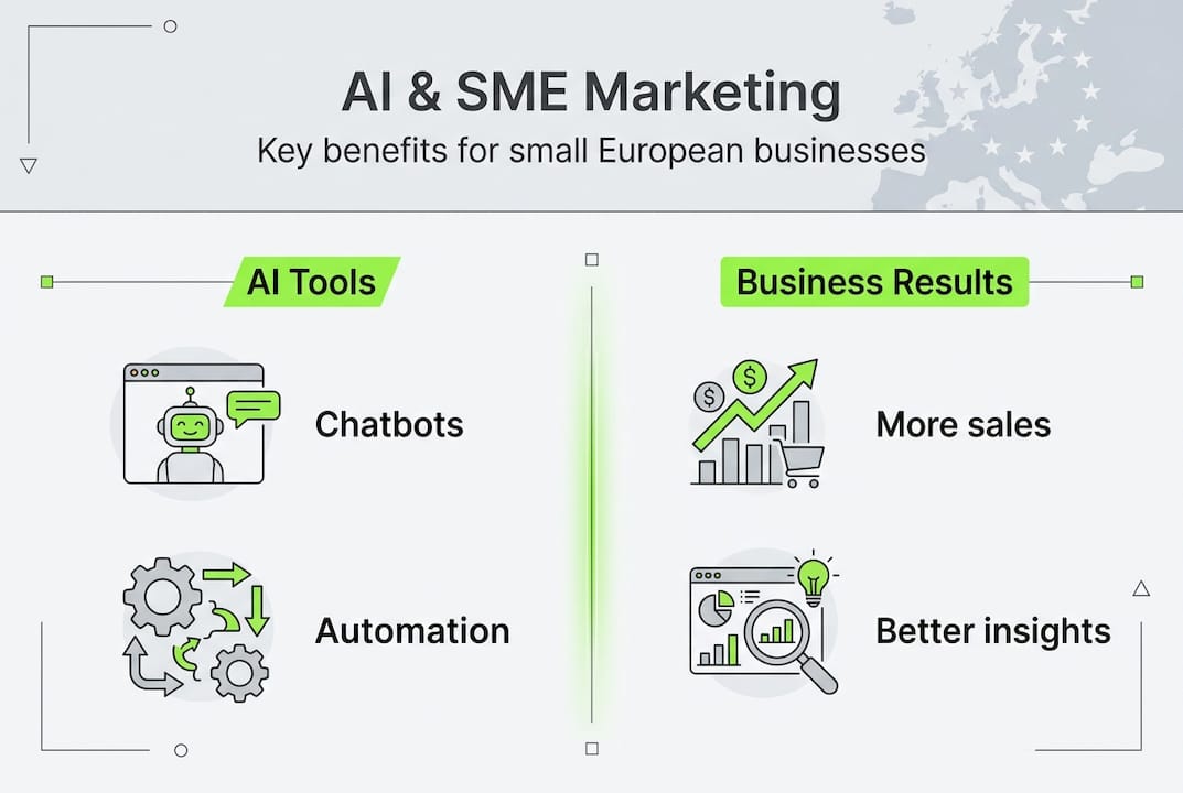 Infographic summarizing AI tools and SME benefits