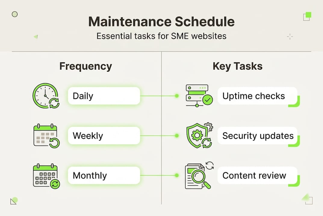 Infographic website maintenance tasks and schedule